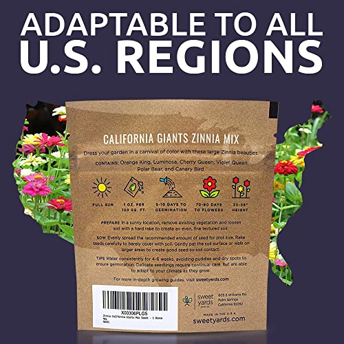 Zinnia Seeds - California Giants Mix - Large 1 Ounce Packet - 3,000 Flower Seeds - Mixed Colors and Large Blooms - Image 8