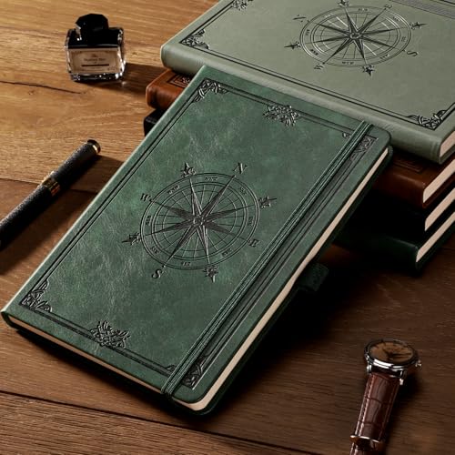 Image of AHGXG Graph Grid Paper Notebook, 192 Pages, A5 Medium Size (5.7'' x 8.3'') | 5 Squares per Inch, Leather Hardcover, 100 GSM Thick Paper, for School, Students, Math, Engineering (Dark green)