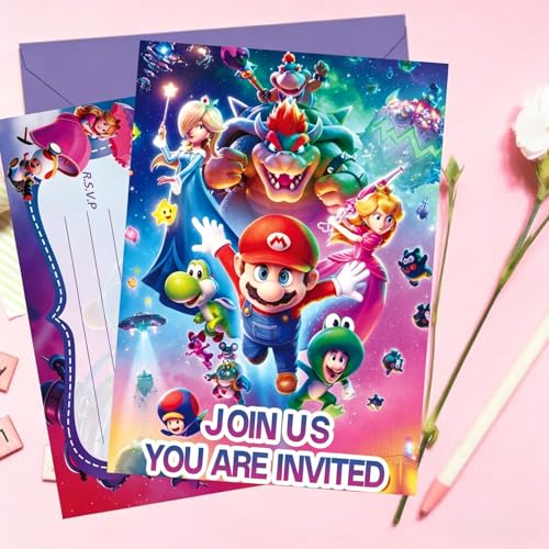 Tarjetas de cumpleaños de Mario con sobres y calcomanías para fiestas infantiles temáticas 3