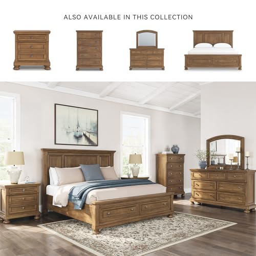 Image of Signature Design by Ashley King Platform Bed with Storage, Brown | King size storage bed frame, Chestnut brown, 2 footboard drawers, No box spring required, Glarrison Series