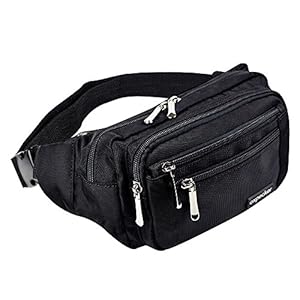 Waist Pack Bag with Rain Cover, Waterproof Fanny Pack for Men&Women, Workout Traveling Casual Running Hiking Cycling, Hip Bum Bag (black)