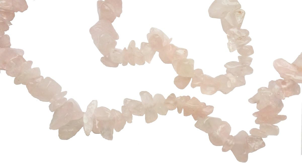 Women's Natural Rose Quartz Crystal Necklace 32", Chips Stone Beads 5mm-7mm, Silver Plated Clasp