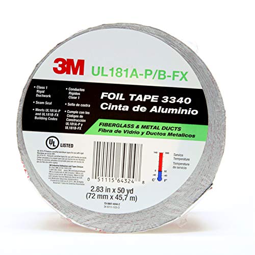 Holiday Deals 🛒 3M Foil Tape 3340, Silver, 72 mm x 45.7 m, 3.9 mil