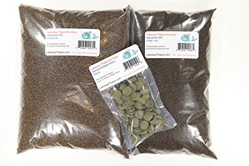 tilapia feed stage 4 - Lakeway Tilapia Pro Pack 70 Tilapia Food - Raise Tilapia from Fry Stage Up to 6 Inches Long with Over 3 Pounds 1 Ounce of 300, 4 Pounds 6 Ounces of 400, and 2.8 Ounces of Algae Discs