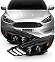AKKON - Fits 15-18 Ford Focus S | SE | ST | Titanium [Halogen Type] LED DRL Black Projector Headlights + Sequential Turn Signal