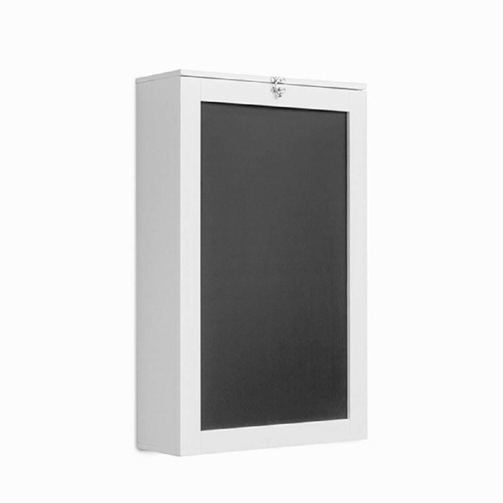 Bureau Mural Pliable en Bois Blanc avec Ardoise et Panneau Liège 50x80x18 cm (plié) 50x155x93 cm (déplié)