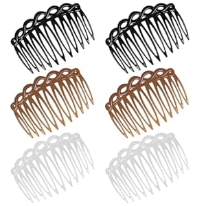 6 Pcs French Hair Side Combs, 3 Colors Plastic Twist Decorative Comb Hair Clips, Vintage Women Hair Comb Accessories, Bridal Wedding Veil Teeth (Black, Transparent, Dark Coffee)
