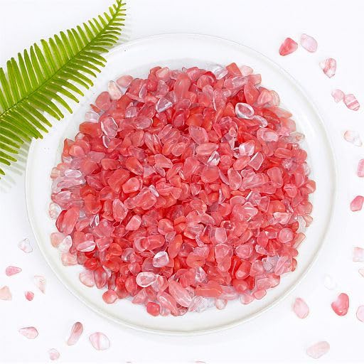 Image of YATOJUZI Cherry Quartz Aquarium Gravel Rocks Bulk Wholesale Tumbled Crystals Stones Chips Crushed Reiki Energy Balancing Gemstones for Planters Vase Filler Fountain Fish Tank Potted Decor 0.44LB