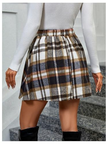 Floerns Women's Plaid High Waisted A Line Skirt Ruffle Hem Pleated Skirts2