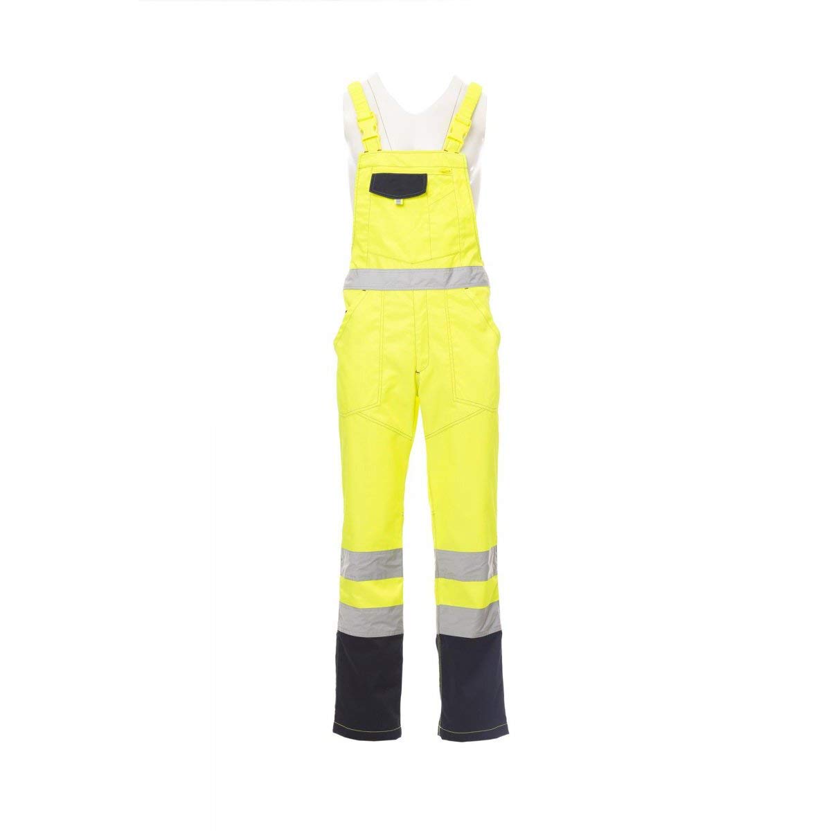 PAYPER Skill Tuta Pettorina da Lavoro Alta visibilità Unisex Uomo Donna Misto Cotone Poliestere Bretelle Elasticizzate Apertura Laterale Tasche al Petto Giallo Fluo/Blu Navy