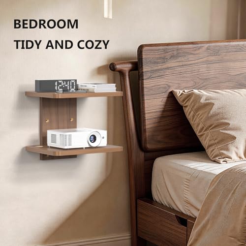 Image of WALI Floating TV Shelf, 2 Tier Projector Shelf for DVD Players, Routers, Game Consoles, Cable Boxes, Living Room Decor Accessories, Wall Mount Shelves Holds Up to 22lbs (CS202N), 2-Shelf, Walnut Brown | Projector Shelf for Routers, Game Consoles, Cable Boxes, Wall Mount Shelves Hold Up to 22lbs, (CS202N), 2-Shelf, Walnut Brown