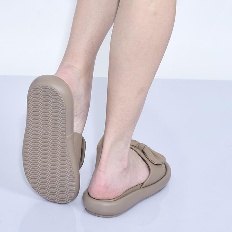Image of FAUSTO Women Open Toe Bow Design Slip On Sliders | Extra Comfort Cushioned Insole Slippers | Classic Flat Sandals for All Day Long
