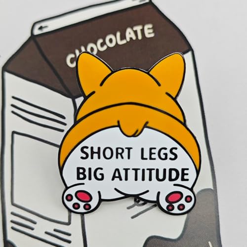 Image of Short Legs Big Attitude Enamel Pin, Funny Corgi Buttock Brooch Badge, Cute Pet Lapel Pin Optimism Gift for Friends