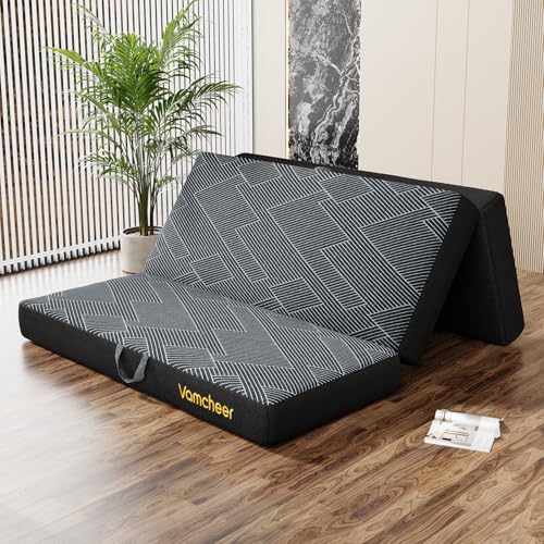 Vamcheer Colchón Plegable Triple - Colchón Versátil para Huéspedes Espuma Extra Gruesa (15 cm), Lavable, Plegable, Adultos, Colchón de Viaje con Asa de Transporte 120x195