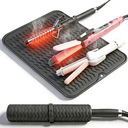 Heat Mat for Curling Iron, Oversize Silicone Resistant Mat for Hair Tools, Hot Pad for Hair Straightener, Flat Irons and Hot Hair Styling Tools Home Travel Gym Salon (15.7