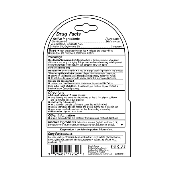 Herpecin L Lip Balm Stick; Cold Sore, Sun & Fever Blisters and Chapped Lips Relief Lip Balm with SPF30, Lemon Balm, and Lysine; 0.1oz - 2 pack