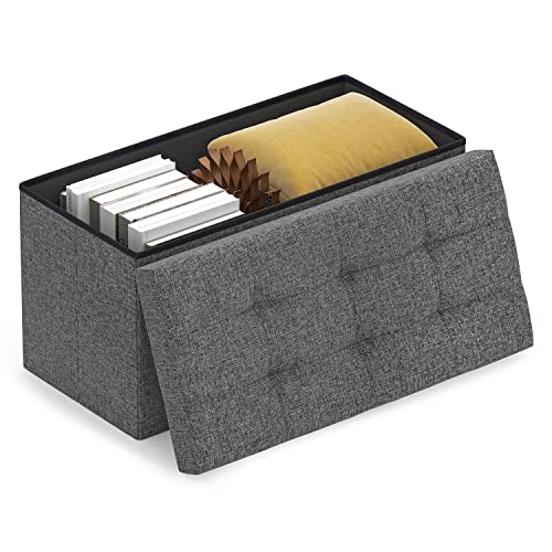 Sitzbank mit Stauraum Pouf Hocker Truhenbank Sitzhocker Klappbar Sitzwürfel Betthocker Fußbank Gepolstert Sofa Ottomane Stoffüberzug Stuhl für Flur Büro Schminktisch Eohnzimmer Schlafzimmer Dunkelgrau Cover
