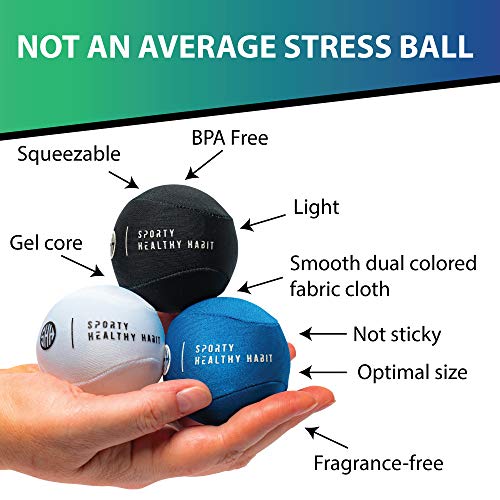 Hand Therapy Stress Ball 3 Pk for Adults and Kids - Relieve Stress/Strengthen Hands Fingers + Wrists - 3 Firmness Levels - Bonus Carry Bag - Ebook Exercise Guide and E-Coloring Book