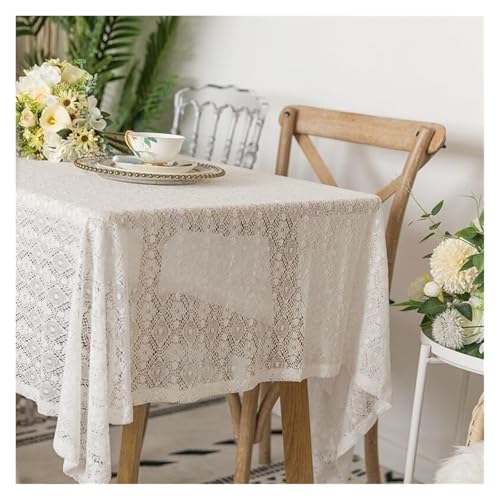 Nappe en Dentelle de Coton Blanc Rectangulaire pour Table à Manger 145x230