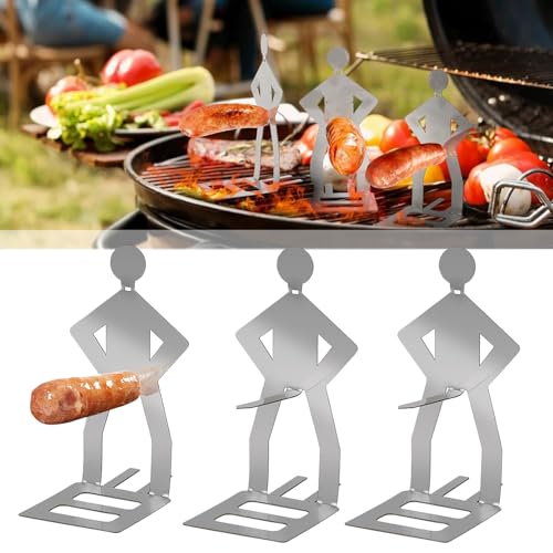 Onlvmyur 3 Stück Grill Wursthalter Aus Edelstahl Grillzubehör Lustiger Wursthalter Grill Kreativer Wurstständer Grillwursthalter für Outdoor Camping Gartenparty Kochzubehör