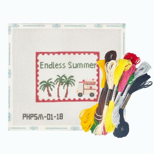 Image of Howie's Needlepoint Summer Needlepoint Kits for Adults & Beginners, 18 Mesh Printed Needlepoint Canvas, Stamped Patterns Canvas Starter Kits(Endless Summer,4.8 inchx3.6 inch)