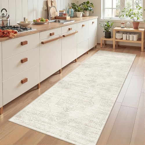 Restydon 2'6 x 8' Runner Rug Non Slip,Washable Kitchen Rugs,Beige