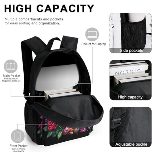 Dragon D And 20 Dice Roses Backpack 3 Set with Lunch Bag Insulated Shoulder Meal Tote Bags Pencil Case Box Casual Daypack4