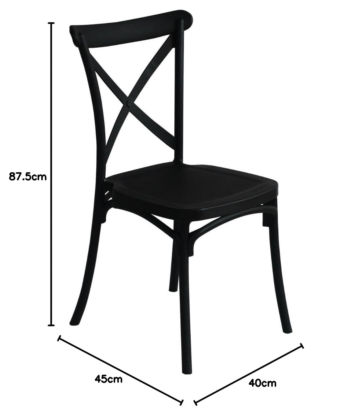 7H SEVEN HOUSE Silla para Catering Apilable Caroline, Resina, Negro, 45x40x87.5cm