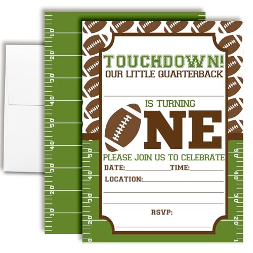 Invitaciones Touchdown primer cumpleaños con sobres para evitar impresiones caseras de mala calidad