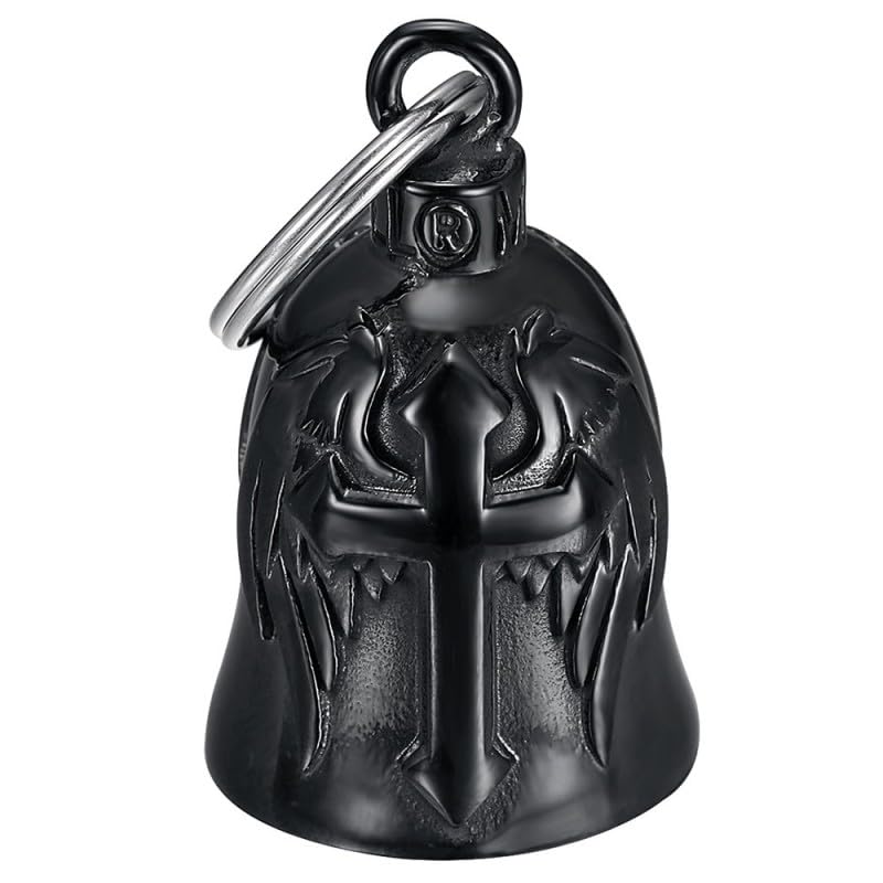 Campana de Motocicleta Cross Wings Amuleto MOCY BELL Acero Inoxidable Negro