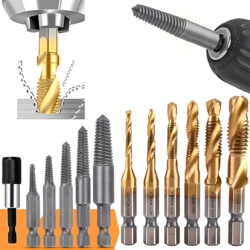 Image of Serplex 6Pcs Drill Bit Set & 5Pcs Screw Extractors, M3-M10 Metric Sizes, High-Speed Steel Drill Bits, Universal 1 /4 inch Hex Shank Drilling Bits with Drilling Chuck Adapter
