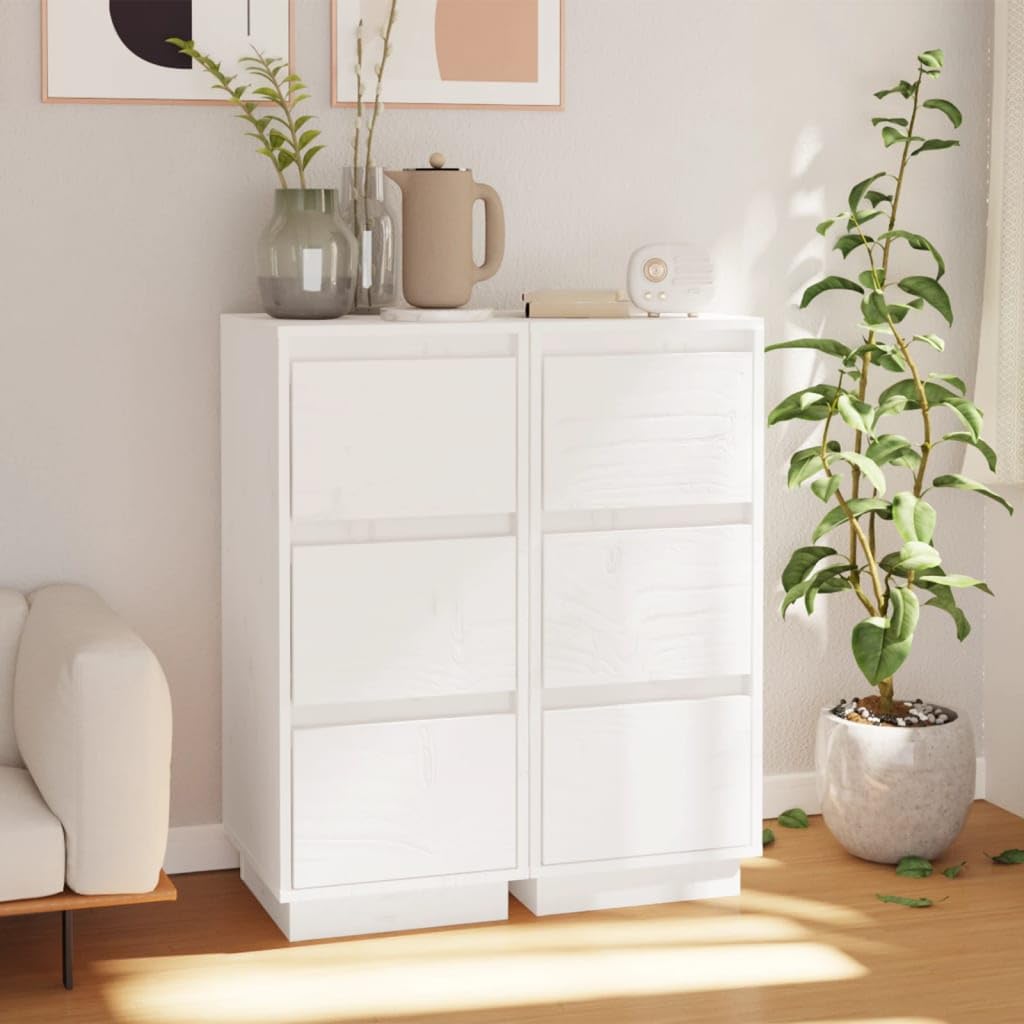 vidaXL 2X Buffets Armoires de Rangement Organisateurs de Maison Meubles de Rangement Armoires de Salon Blanc 32x34x75 cm Bois Massif de Pin