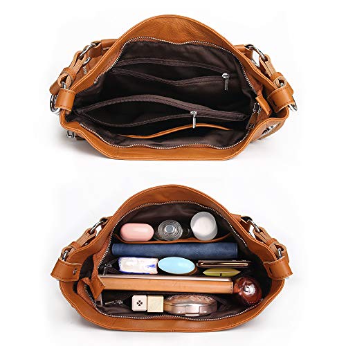 Image of YALUXE Women's Real Leather Shoulder Bags Hobo Handbag Purse Crossbody Bag | Soft Genuine Leather, Convertible, Cross-body Bag, Multiple Pockets, Large Capacity, Medium Size