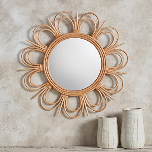 47Th & Main Flower Shaped Round Wall Mirror, 24-Inch Diameter, Rattan #TOP1
