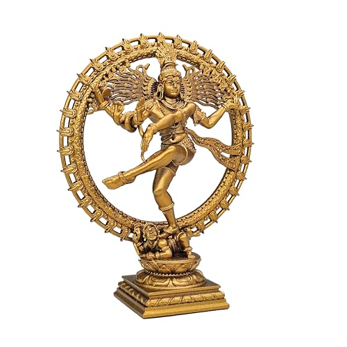 Image of MurtiHome Nataraja Statue, Natraj Murti, Shiva The Cosmic Dancer Idol | 10.16 cm Tall Small Gold Color Figure Made From UV Resin, Crafted by 3D Printer for Car Dashboard, Home, Office, Gift