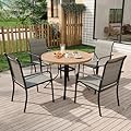 MELLCOM Outdoor Table and Chairs Set for 4, Patio Dining Set with 1 Round Metal Table and 4 Textilene Chairs for Backyard, Garden, Deck and Poolside