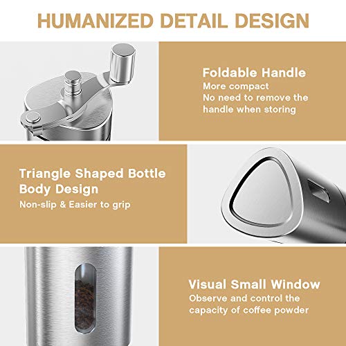 Comsoon Manual Coffee Grinder, Portable Hand Coffee Grinder with Adjustable Setting, Conical Ceramic Burr Grinder Stainless Steel Coffee Mill for Espresso, French Press, Turkish Brew
