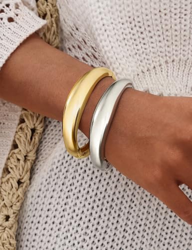 Chunky Gold Bangles Bracelets for Women Trendy Stack Statement Bangle Irregular Cuff Bracelets Fashion Jewelry Gift3