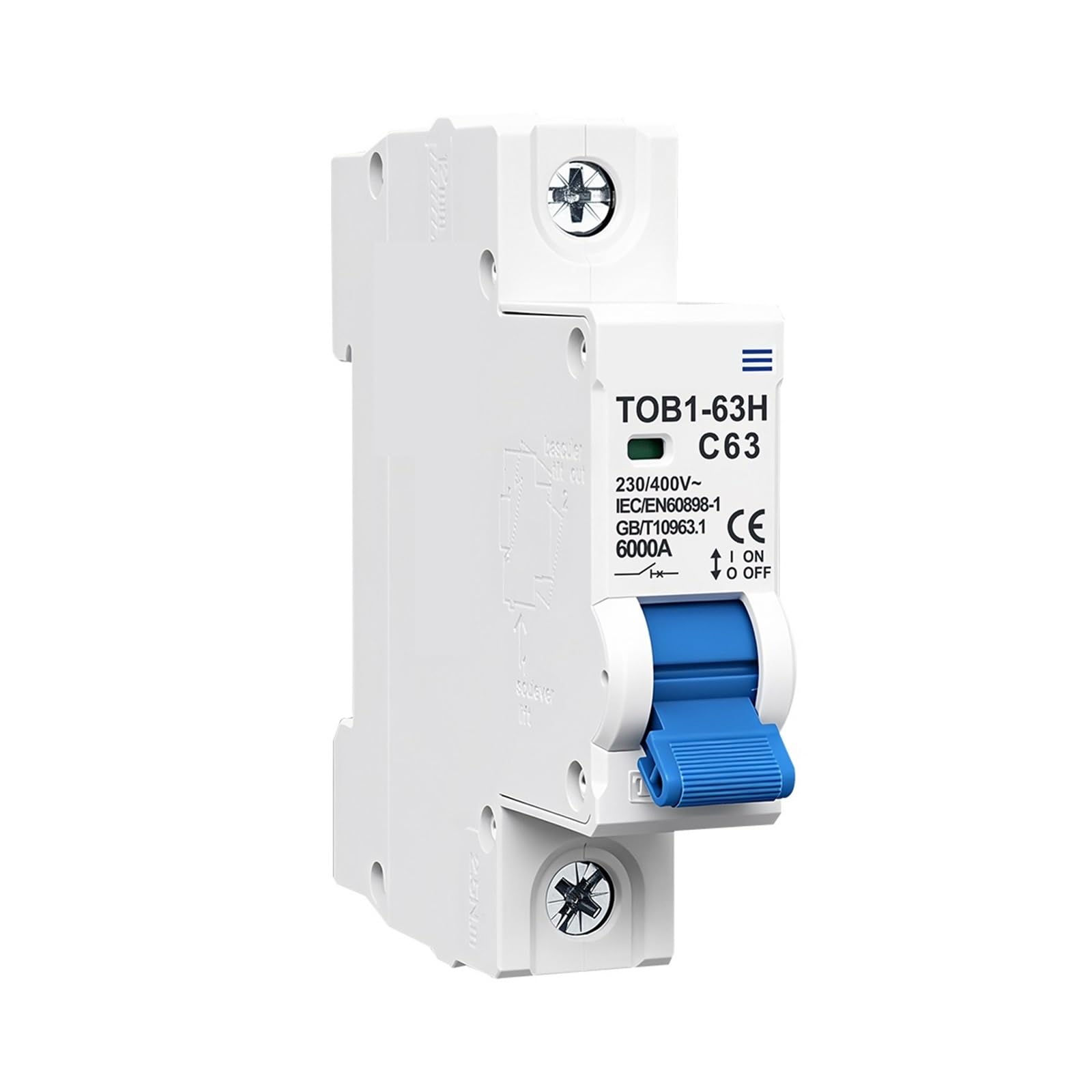 Disyuntor 1P AC MCB TOB1-63H C tipo 230/400V~ 50Hz/60Hz 3A 6A 10A 16A 20A 25A 32A 40A 50A 63A(1P 10A)