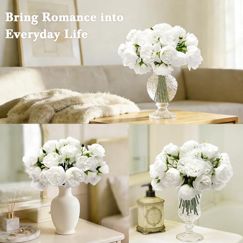 MERRI GLOW Ranunculus Bulbs Fake Flowers- 18pcs Artificial Silk Peony Bulk Faux Spring Flowers Indoor Outdoor for DIY Bouquets Wedding Centerpieces Bridal Shower Decorations,White — view 3