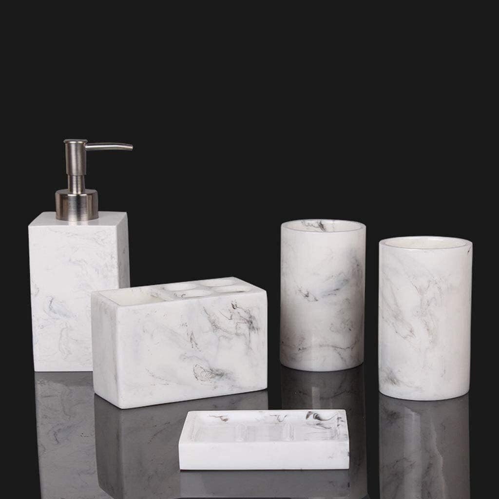 Bathroom Suite Light Luxury wash Includes Soap Dish Toothbrush Holder Soap Dispenser Rinse Cup and Dish Tray for Home Decorating and Gift Ideas (Color : White Size : 6-Piece Set) (White 5)