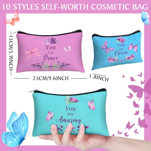 10 Pcs Housekeeping Appreciation Gift Bulk Christian Makeup Bags Gifts for Surgical Tech Religious Inspirationa Purple Butterfly Lavender Canvas Pouch Toiletry for Church Favors(Colorful)3