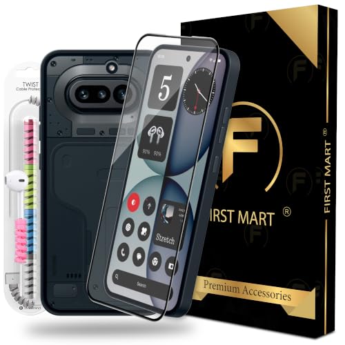 Image of FIRST MART Tempered Glass for Nothing Phone 4A, 9H 0.3 mm Full-Glue Screen Protector with Cable Protector, 3D Edge-to-Edge, HD Clear, Case-Friendly, Black, Pack of 1