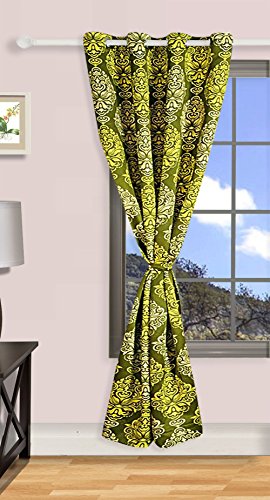 Image of Swayam 80% Blackout Polyester Long Door Curtain for Living Room & Bedroom | 9 Feet | Room Darkening Curtain with Eyelets | Pack of 1 | Ethnic Motif Design - Green