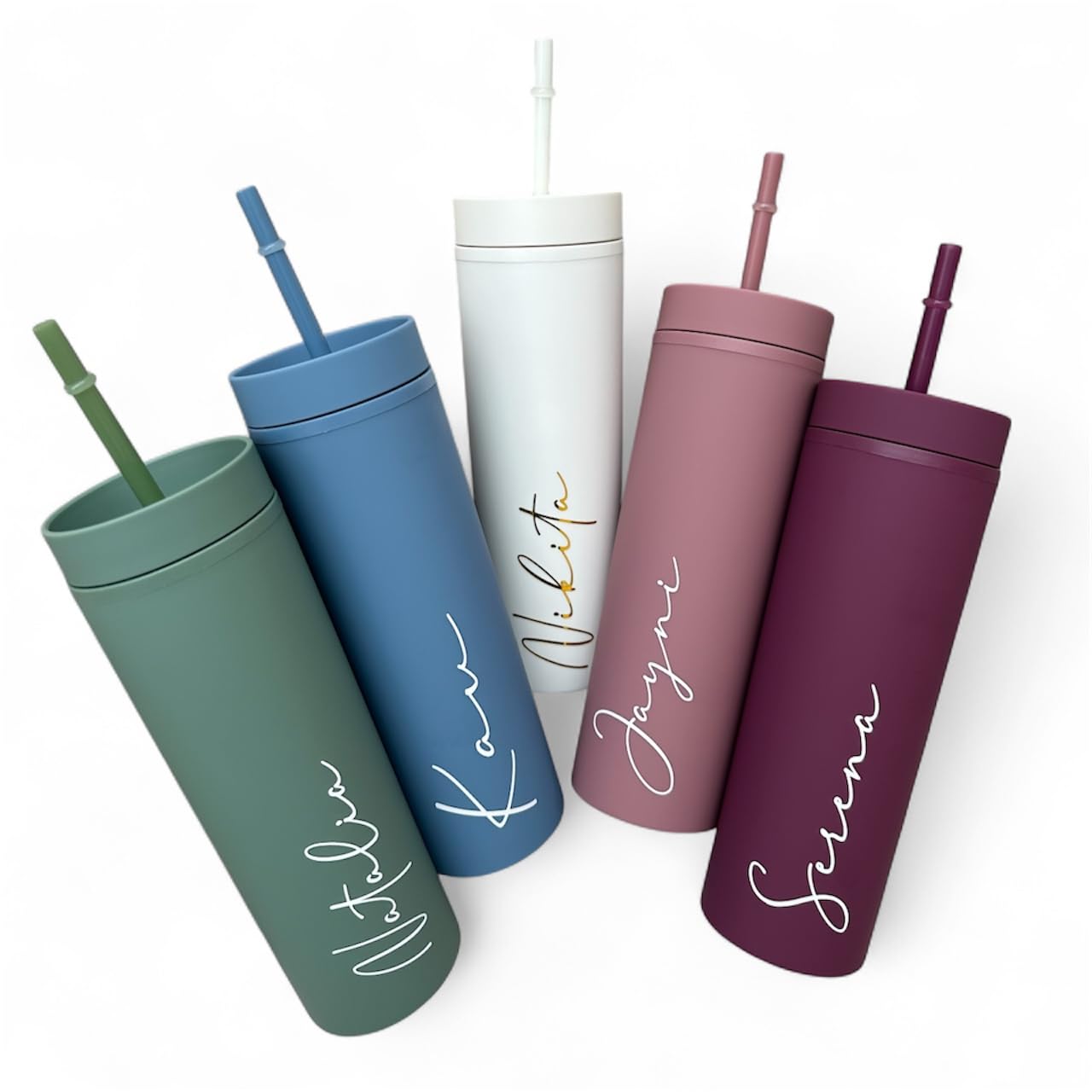Personalised 16oz 450ml Skinny Cold Cup with Straw & Lid – Custom Reusable Tumbler with Name – BPA-Free Plastic Cup for Iced Coffee, Smoothies, Gifts, Parties & Daily Use – Pick Colour & Font
