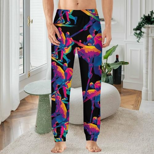 Colorful Hockey Players Men's Pajama Bottoms Sleep Lounge Soft Comfy Pants Sleepwear2