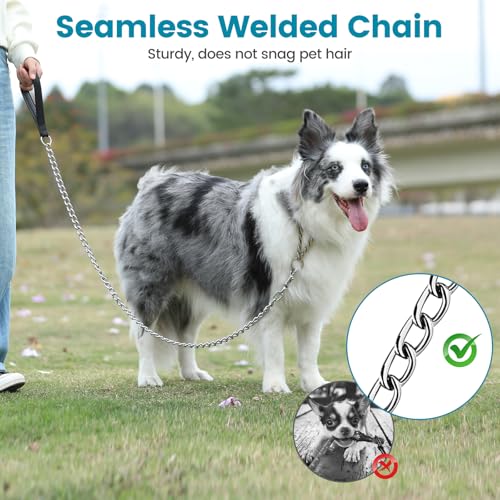PETTOM Hundeleine Kette, Hundekette Leine, Bissfeste Hundeleine 120cm Metall, Kettenleine mit Gepolstertem Griff für Große und Kleine Hunde