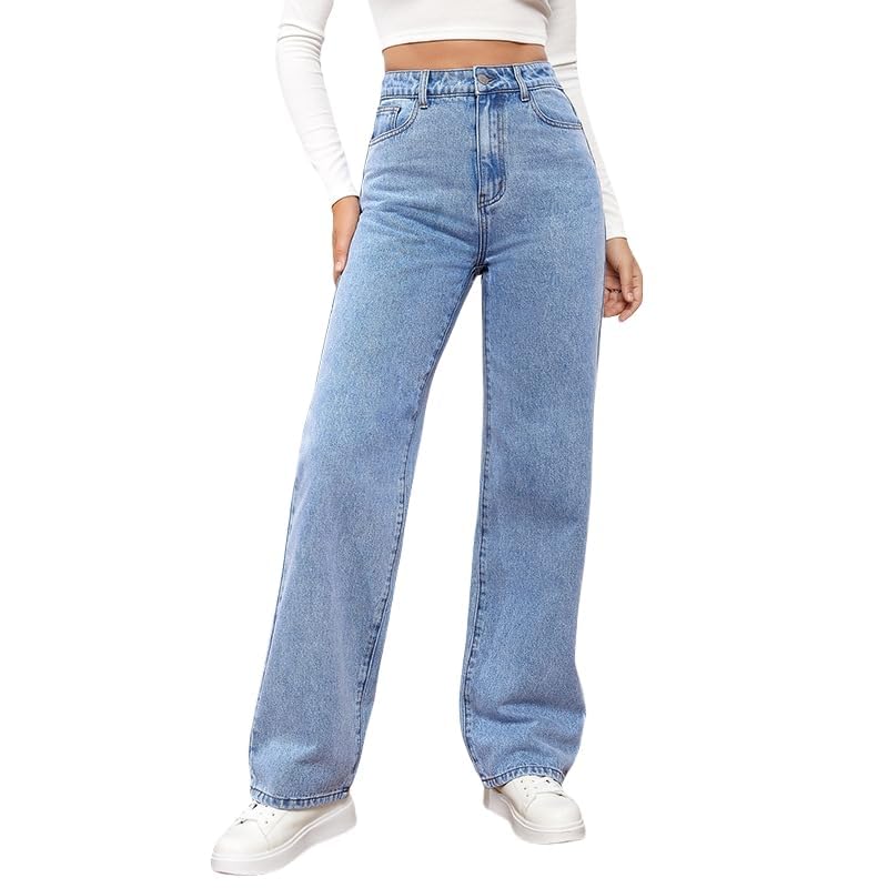 Womens High Waist Jeans,Women's Straight Leg Loose Stretchy Boyfriend Jeans Vintage Trendy Denim Pants with Pockets