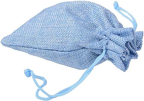 CMJ 5 x Small LIGHT BLUE Burlap Jute Hessian Wedding Favour Bags Drawstring Sack Pouch 7 x 9cm