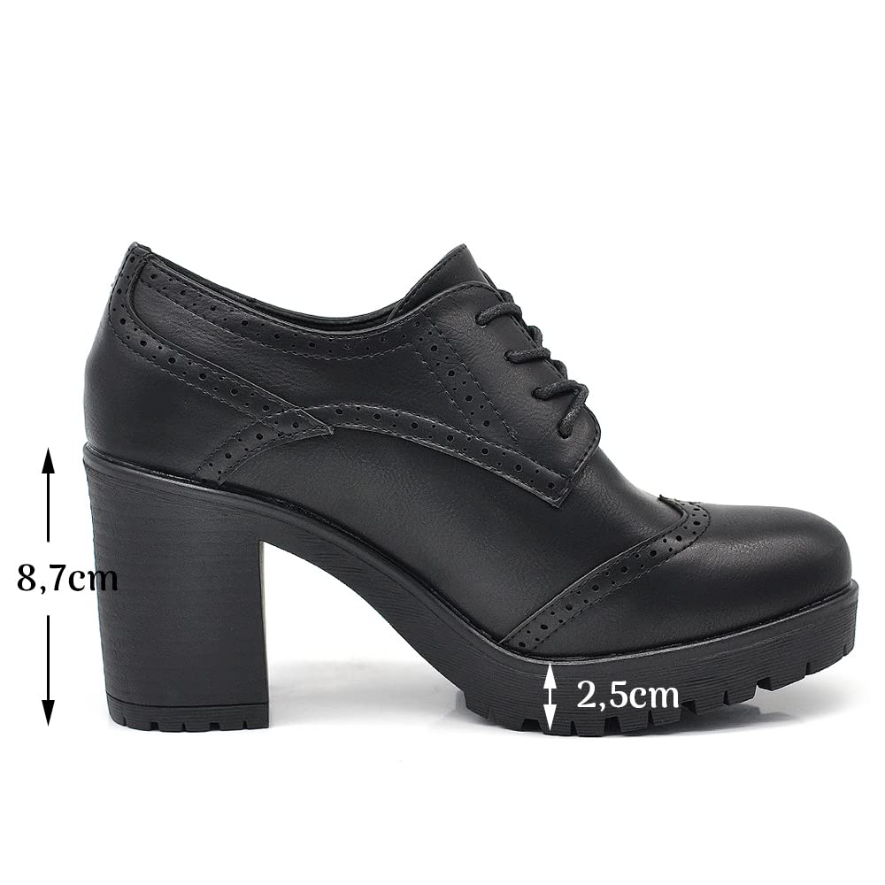 IF Fashion Chaussures Femmes Lacets Francis Broderie Talon Grosse Cuir Synthétique IF146, If 146 Noir